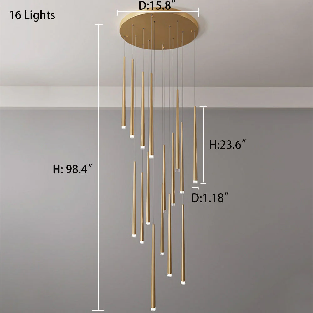 Minimalism Black Metal Ceiling Pendant Lighting Fixture For Staircase in Gold/ Black Finish - Image 25