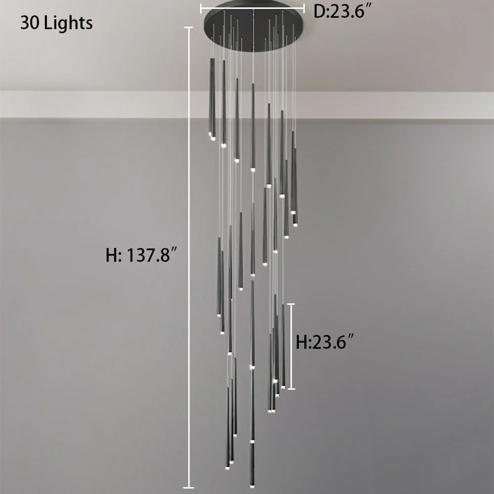 Minimalism Black Metal Ceiling Pendant Lighting Fixture For Staircase in Gold/ Black Finish - Image 26