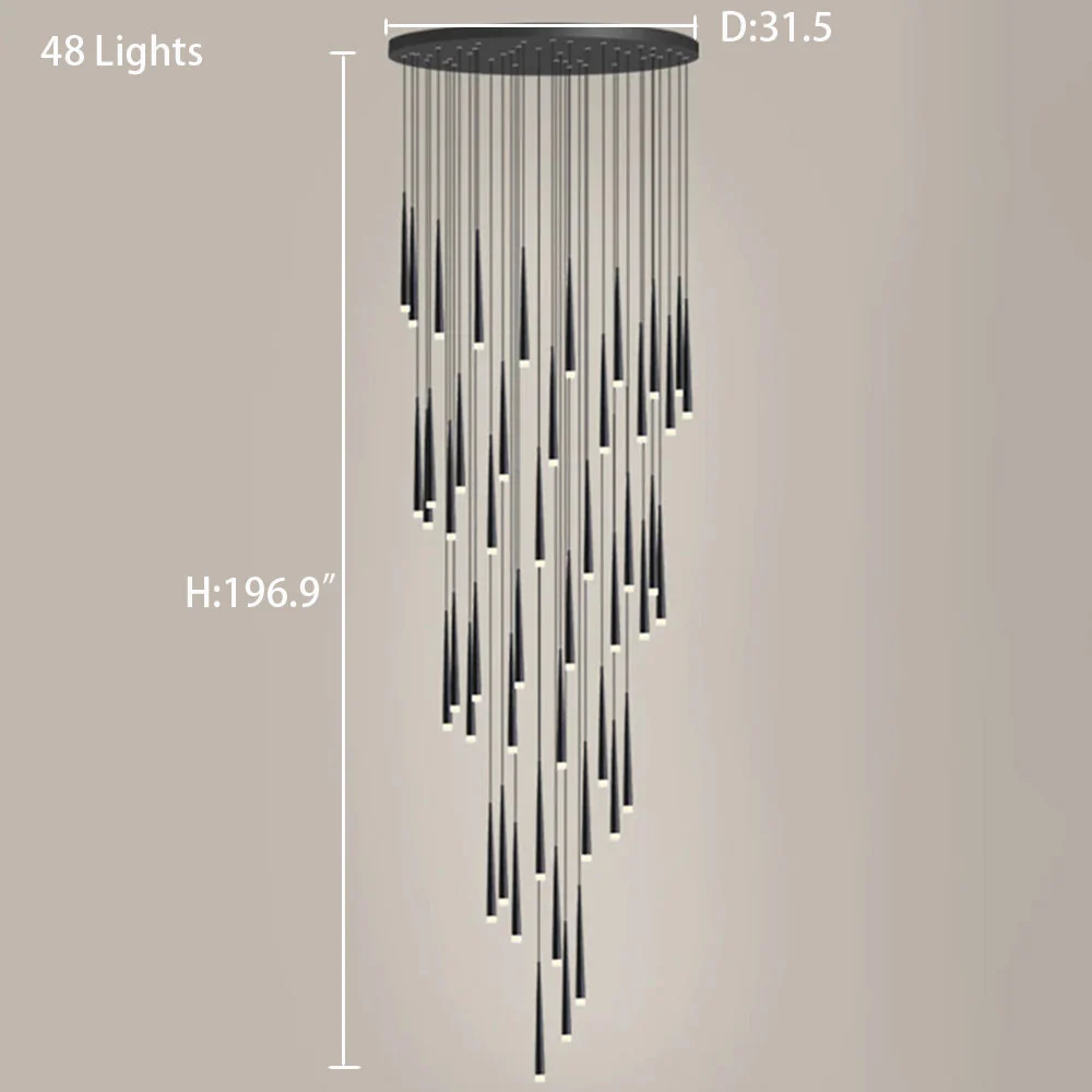 Minimalism Black Metal Ceiling Pendant Lighting Fixture For Staircase in Gold/ Black Finish - Image 27