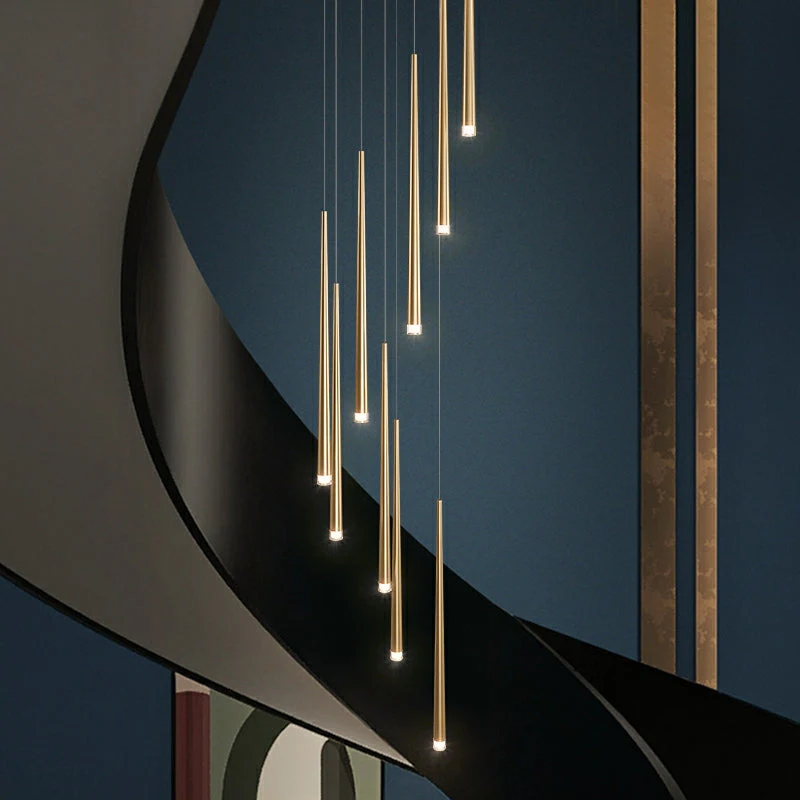 Minimalism Black Metal Ceiling Pendant Lighting Fixture For Staircase in Gold/ Black Finish - Image 5