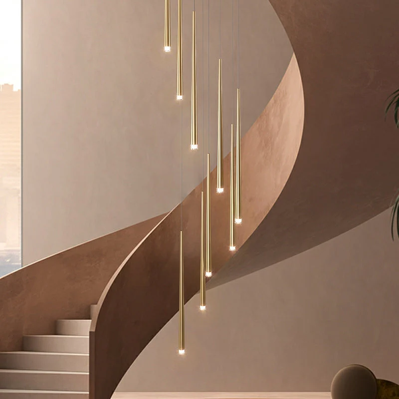 Minimalism Black Metal Ceiling Pendant Lighting Fixture For Staircase in Gold/ Black Finish - Image 6