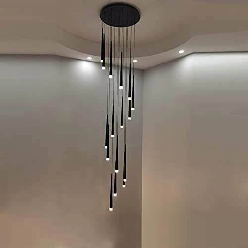 Minimalism Black Metal Ceiling Pendant Lighting Fixture For Staircase in Gold/ Black Finish - Image 7