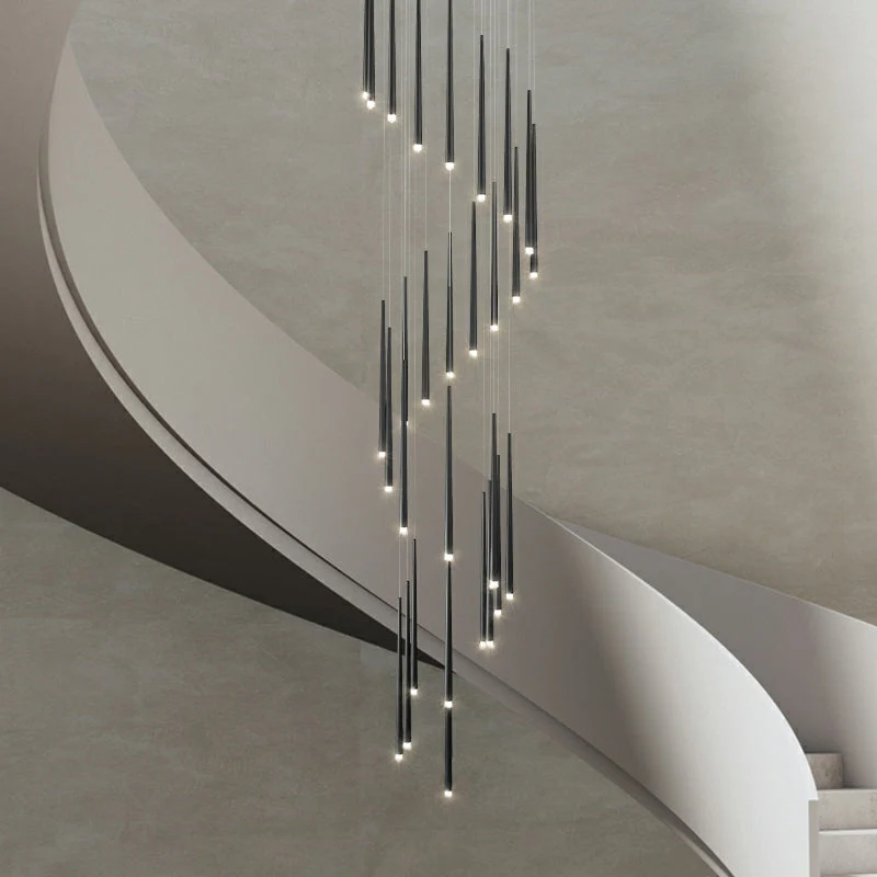 Minimalism Black Metal Ceiling Pendant Lighting Fixture For Staircase in Gold/ Black Finish - Image 8