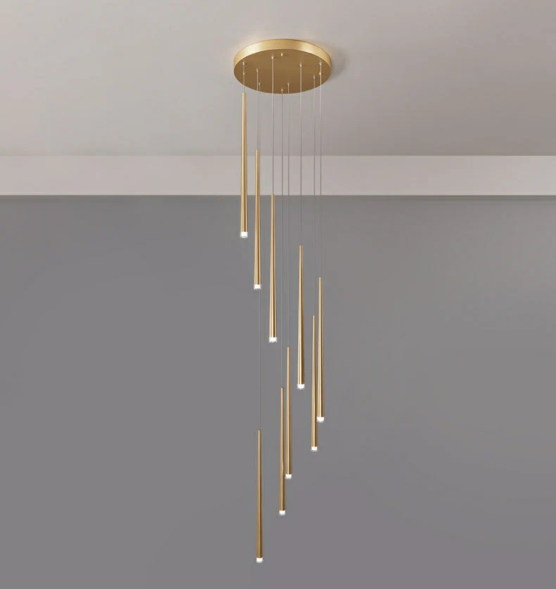 Minimalism Black Metal Ceiling Pendant Lighting Fixture For Staircase in Gold/ Black Finish - Image 9