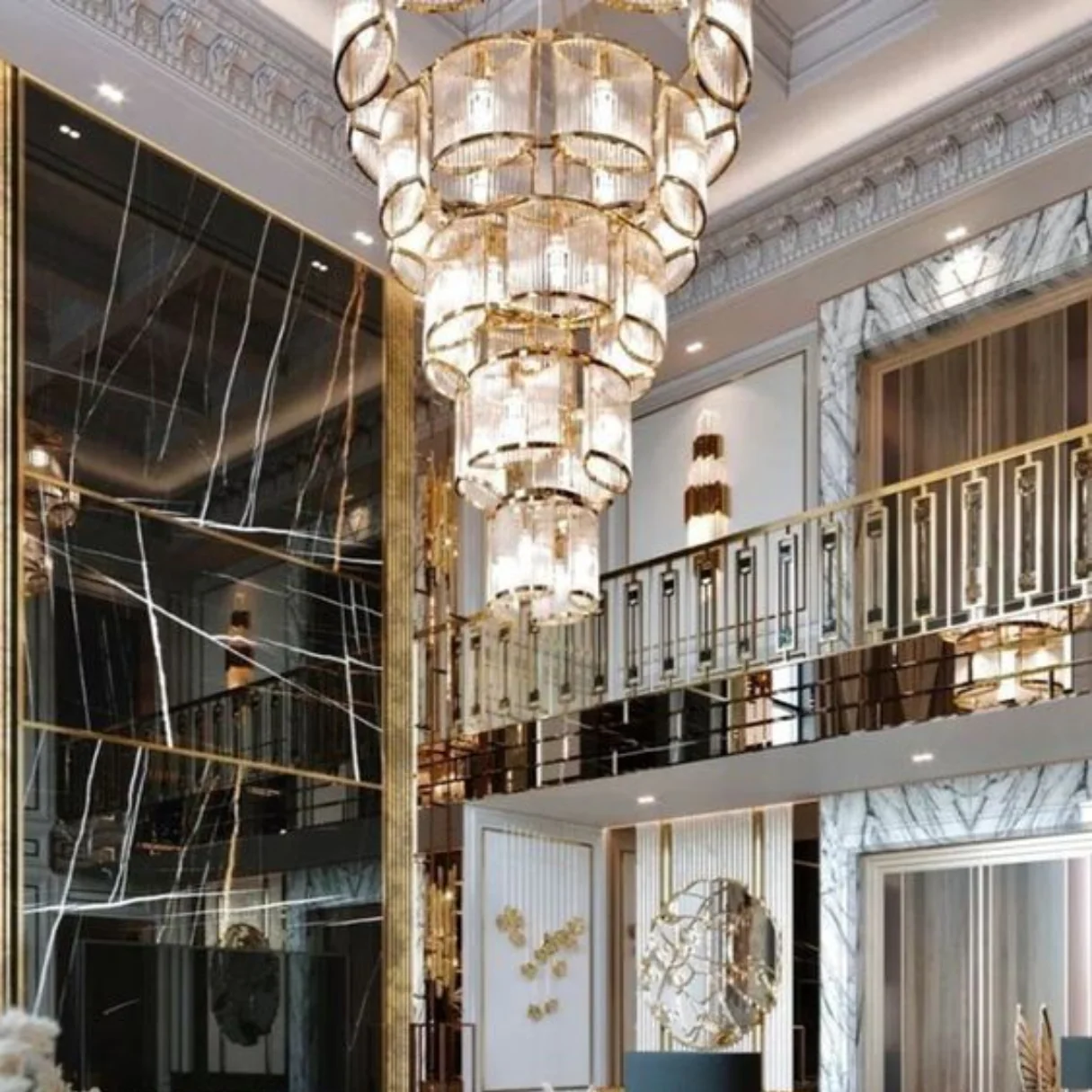 Modern 5-layer Glass Rods Tiles Chandelier for High-ceiling - Image 2
