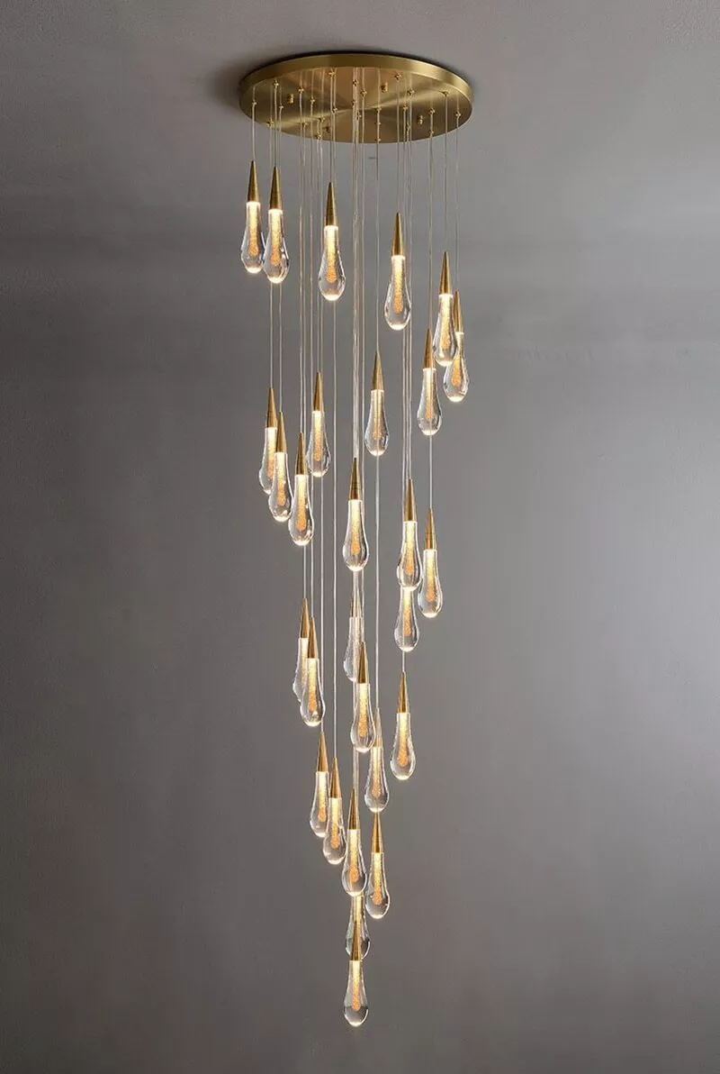 Modern Cascade Raindrop Round Spiral Crystal Chandelier for Staircase/Foyer - Image 8
