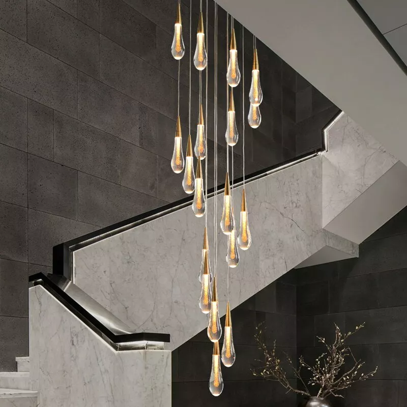 Modern Cascade Raindrop Round Spiral Crystal Chandelier for Staircase/Foyer - Image 9