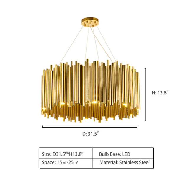 Modern Classic Round Fashion Gold Tube Pendant Chandelier for Living/Dining Room - Image 10