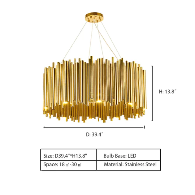 Modern Classic Round Fashion Gold Tube Pendant Chandelier for Living/Dining Room - Image 11