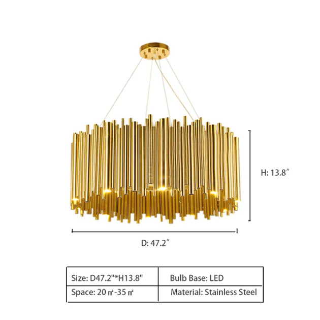 Modern Classic Round Fashion Gold Tube Pendant Chandelier for Living/Dining Room - Image 12