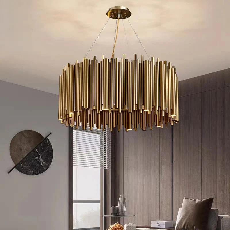 Modern Classic Round Fashion Gold Tube Pendant Chandelier for Living/Dining Room - Image 3