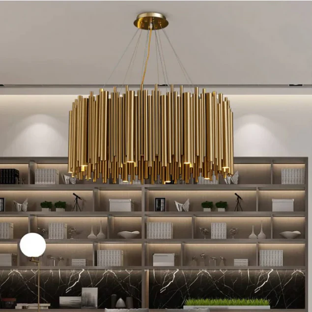 Modern Classic Round Fashion Gold Tube Pendant Chandelier for Living/Dining Room - Image 4