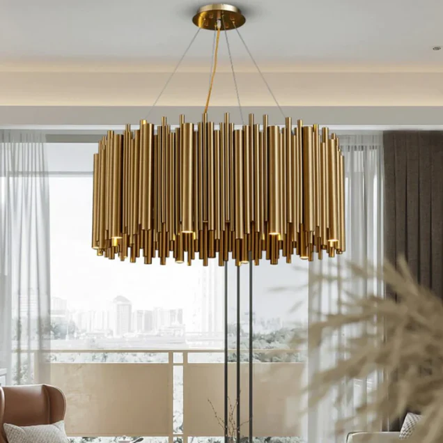 Modern Classic Round Fashion Gold Tube Pendant Chandelier for Living/Dining Room - Image 5