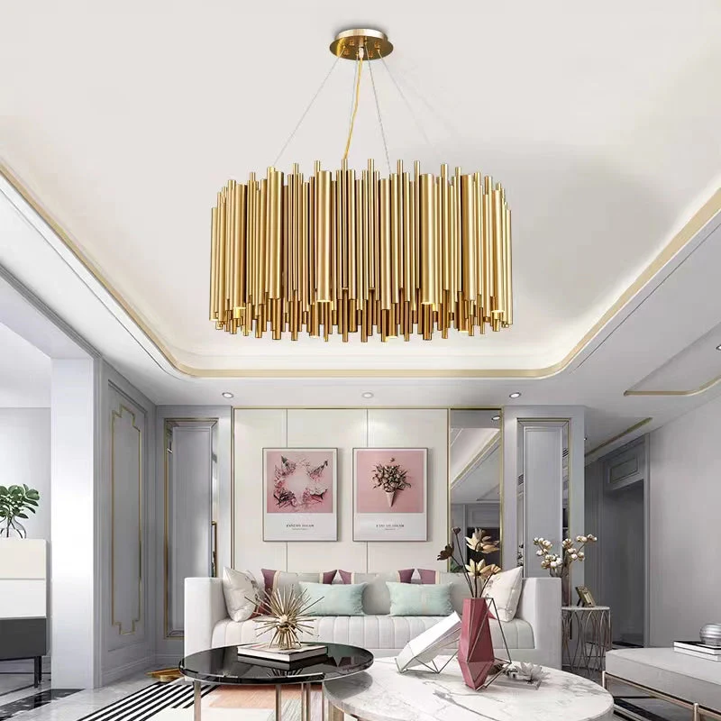 Modern Classic Round Fashion Gold Tube Pendant Chandelier for Living/Dining Room - Image 6