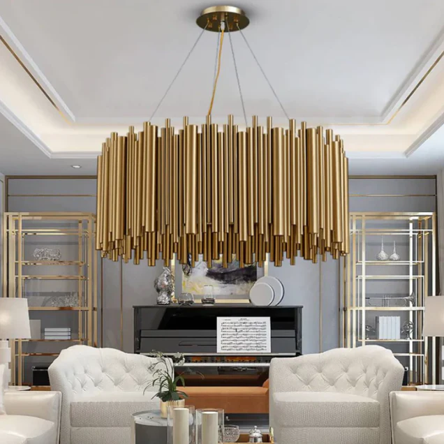 Modern Classic Round Fashion Gold Tube Pendant Chandelier for Living/Dining Room - Image 7