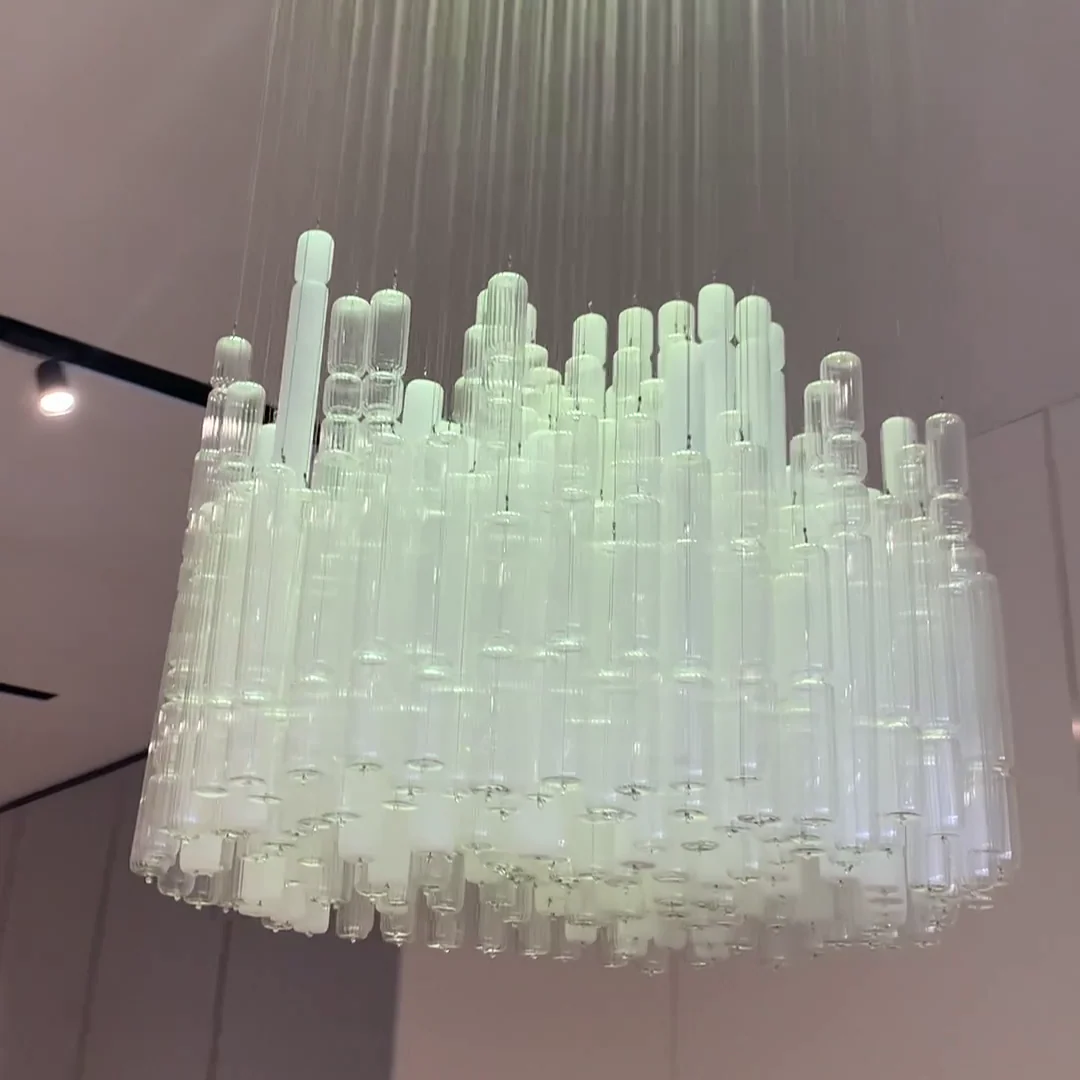 Modern Creative Art Design White&Transparent Tube  Chandelier for Staircase/Foyer/Living Room - Image 2
