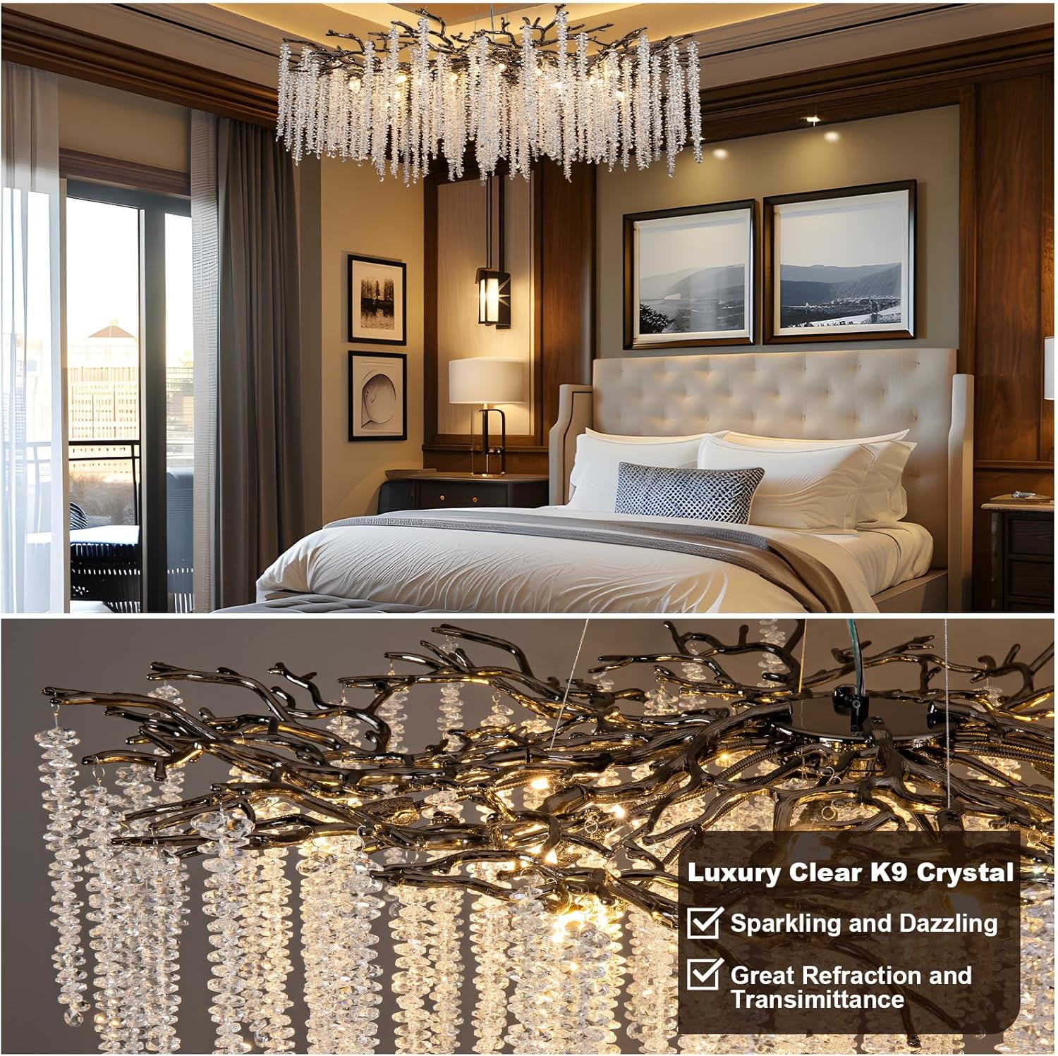 Modern Crystal Chandelier for Dining Room, Black Luxury Round Tree Branches Design - Image 3