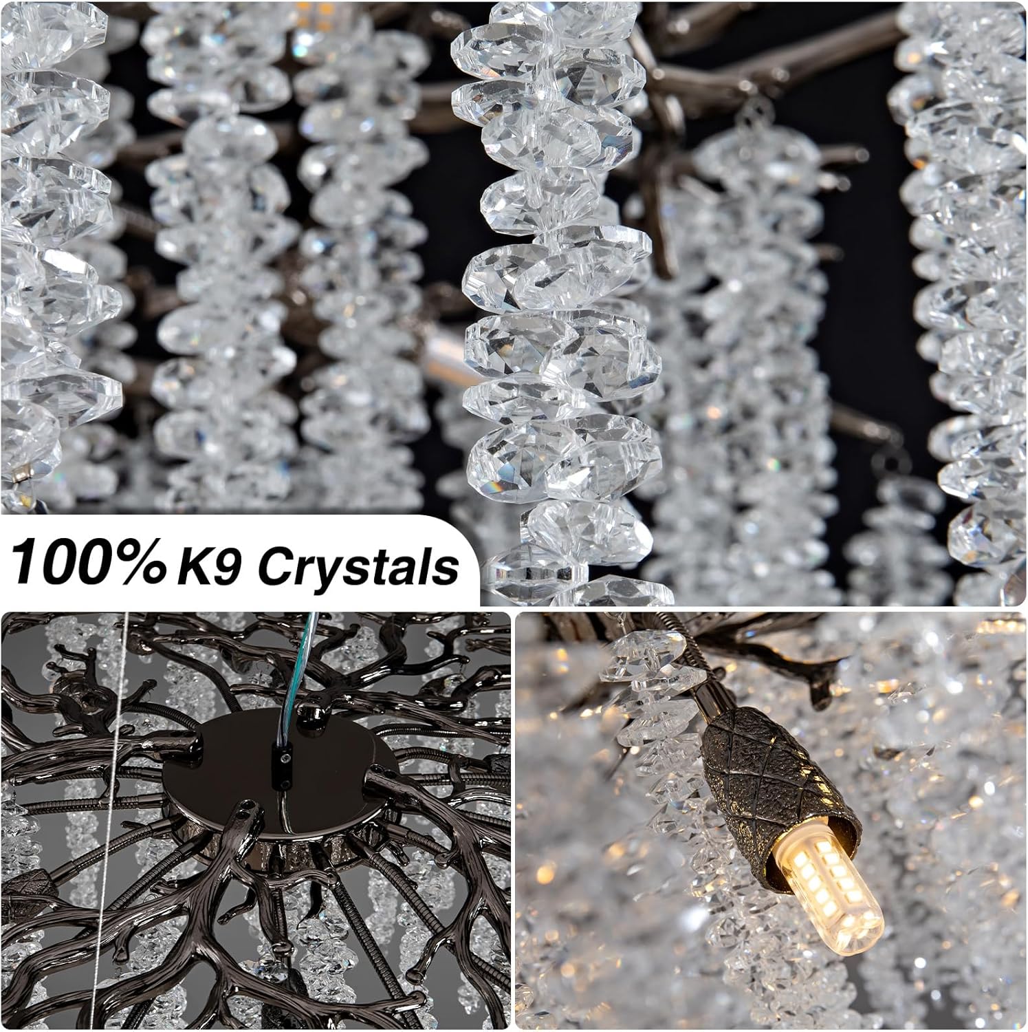 Modern Crystal Chandelier for Dining Room, Black Luxury Round Tree Branches Design - Image 5