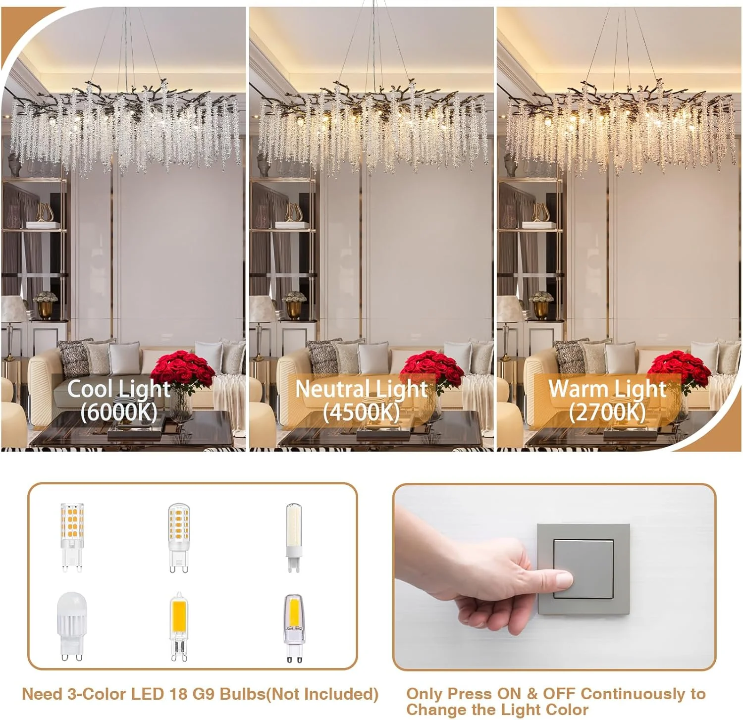 Modern Crystal Chandelier for Dining Room, Black Luxury Round Tree Branches Design - Image 6