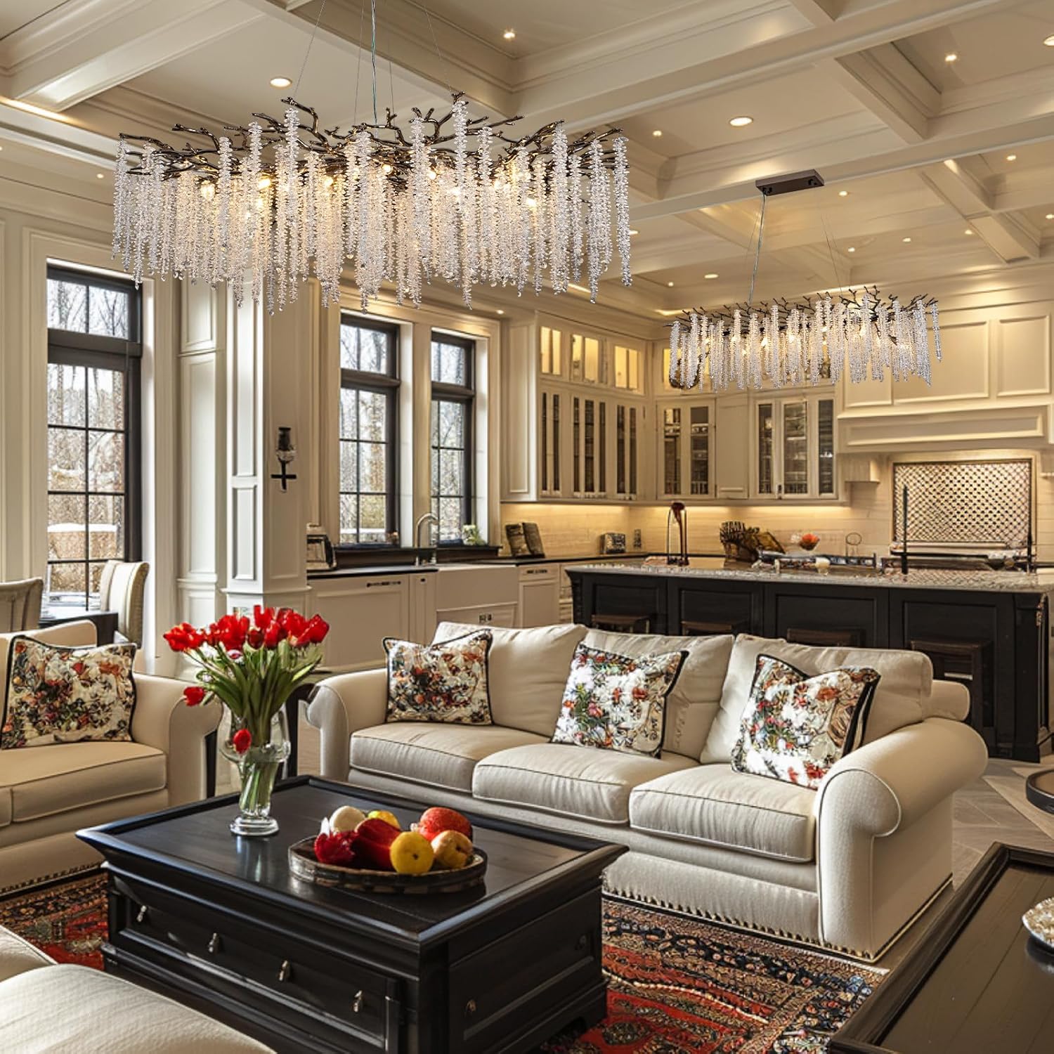 Modern Crystal Chandelier for Dining Room, Black Luxury Round Tree Branches Design - Image 7
