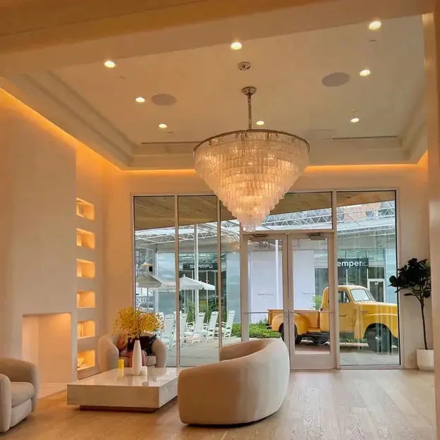 Modern Extra Large Multi-layers Round Cracked Textured Glass Chandelier for Living Room - Image 2