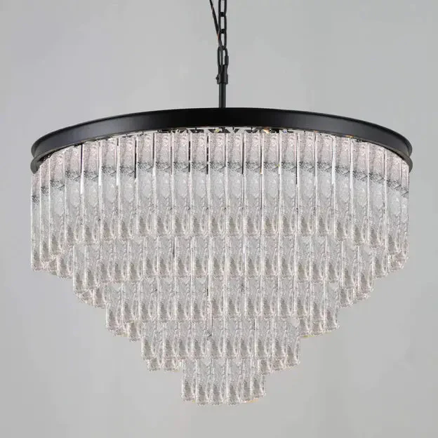 Modern Extra Large Multi-layers Round Cracked Textured Glass Chandelier for Living Room - Image 3
