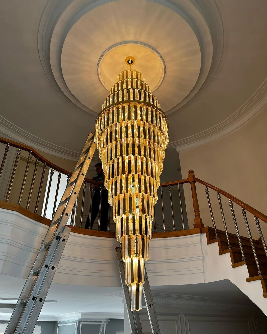 Extra Large Modern Pyramid-shape Crystal Chandelier for High-ceiling - Image 2