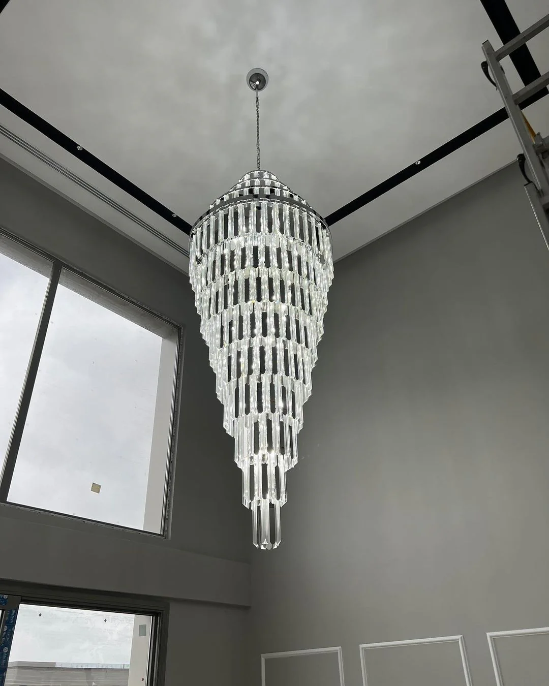 Extra Large Modern Pyramid-shape Crystal Chandelier for High-ceiling - Image 3