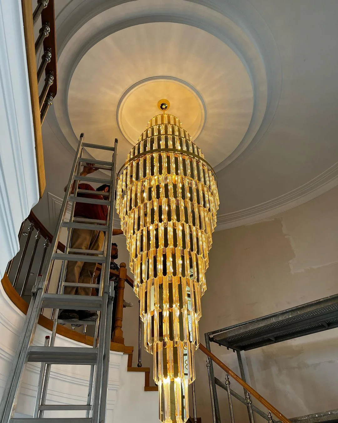 Extra Large Modern Pyramid-shape Crystal Chandelier for High-ceiling - Image 4