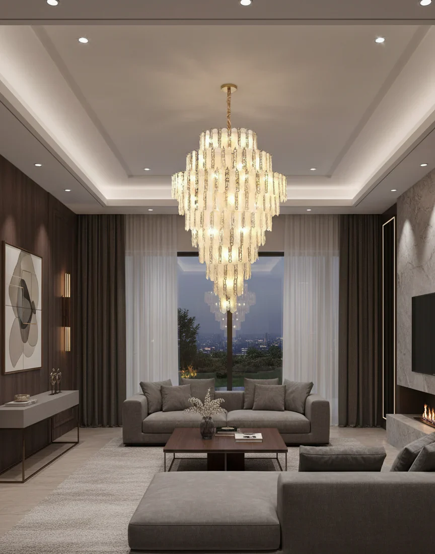 Modern Feather Crystal Chandelier in Chrome/Gold Finish for High/Low-ceiling - Image 2