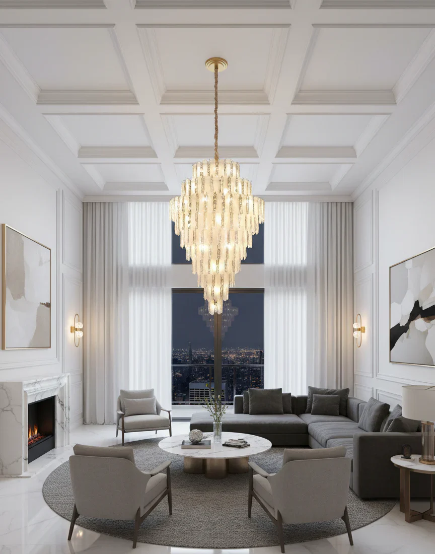 Modern Feather Crystal Chandelier in Chrome/Gold Finish for High/Low-ceiling - Image 3