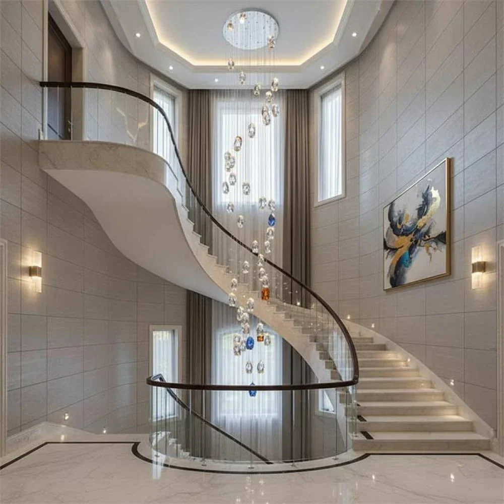 Modern Floating Clear/Blue/Amber Irregular Crystal Chandelier for High-ceiling - Image 2
