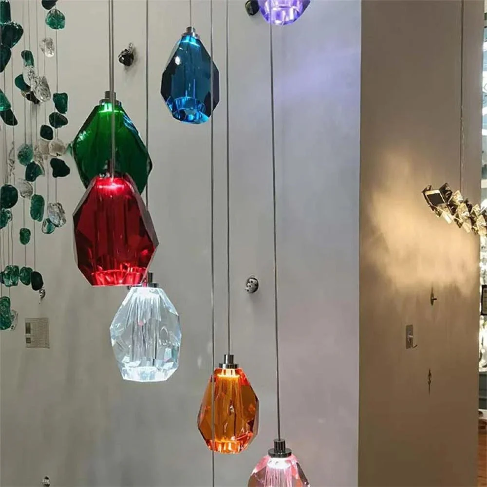 Modern Floating Clear/Blue/Amber Irregular Crystal Chandelier for High-ceiling - Image 4
