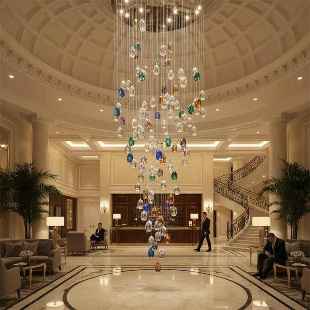 Modern Floating Clear/Blue/Amber Irregular Crystal Chandelier for High-ceiling - Image 7