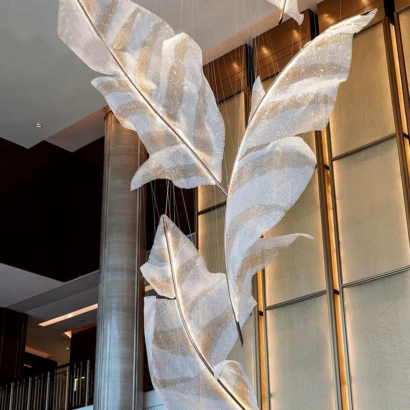 Modern Floating Crystal Leaves Chandelier for High Ceilings - Image 10
