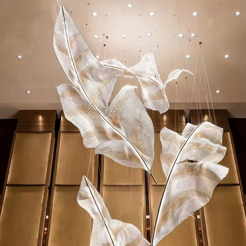 Modern Floating Crystal Leaves Chandelier for High Ceilings - Image 4