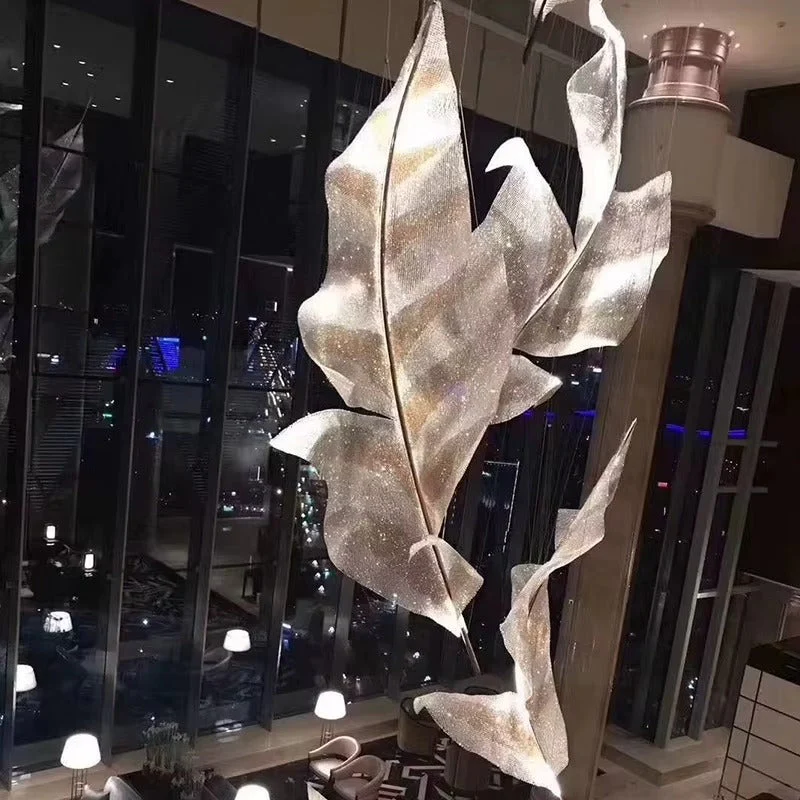 Modern Floating Crystal Leaves Chandelier for High Ceilings - Image 5