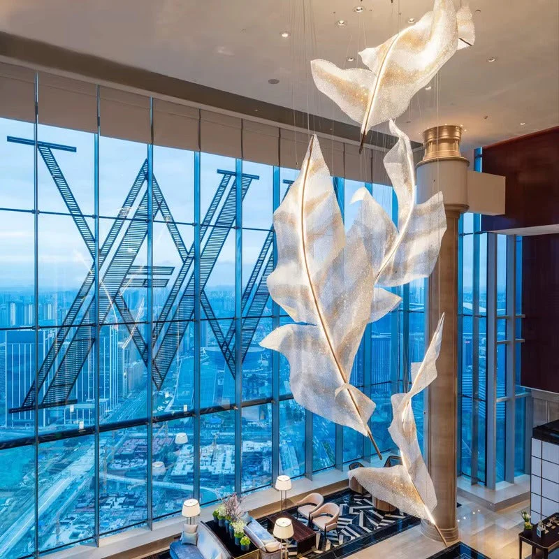 Modern Floating Crystal Leaves Chandelier for High Ceilings - Image 6