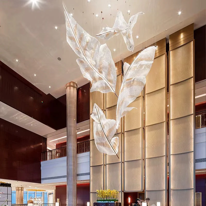 Modern Floating Crystal Leaves Chandelier for High Ceilings - Image 8