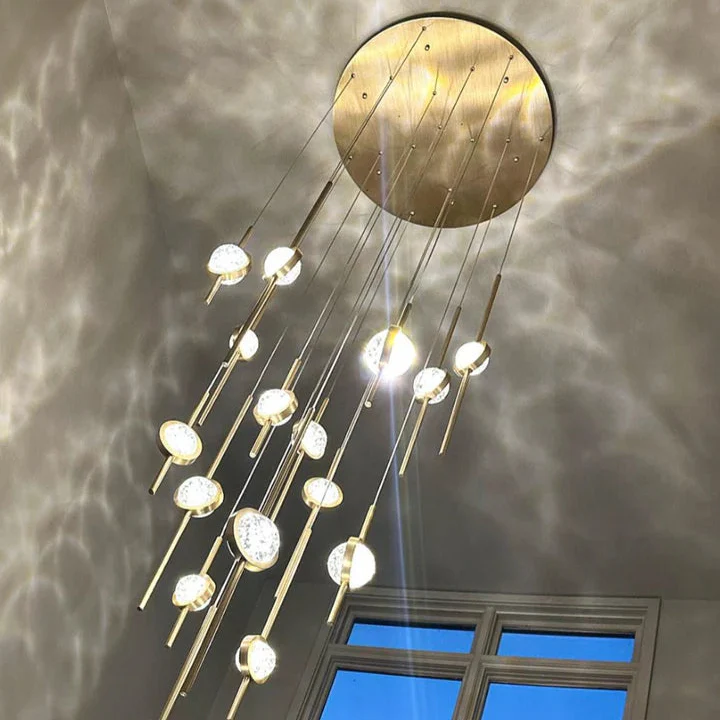 Modern Floating Galss Ball Brass Chandelier for High-ceiling - Image 2