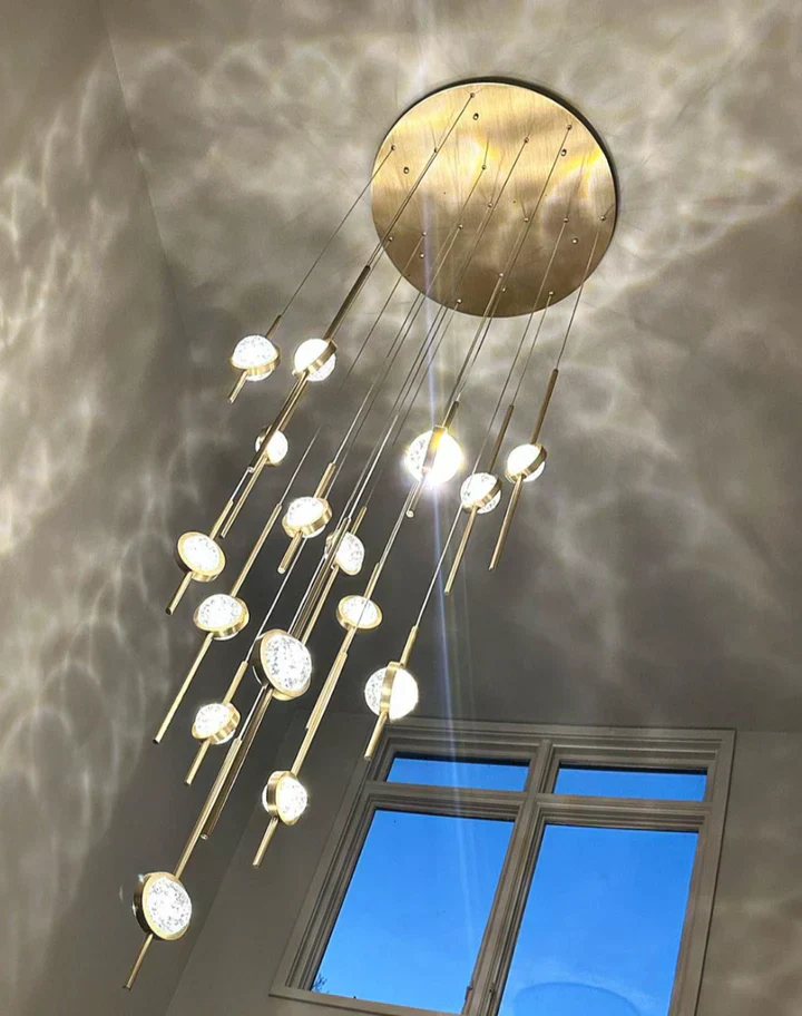 Modern Floating Galss Ball Brass Chandelier for High-ceiling - Image 4