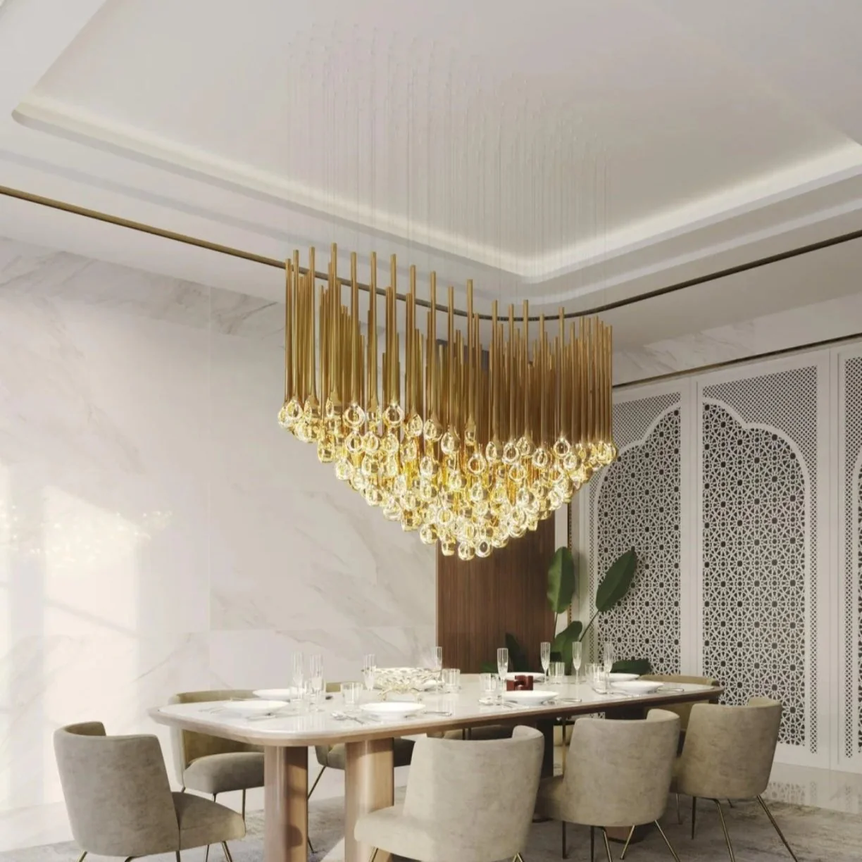 Modern Floating Long Gold Pendant Celing Chandelier for Living Room/High-ceiling - Image 2