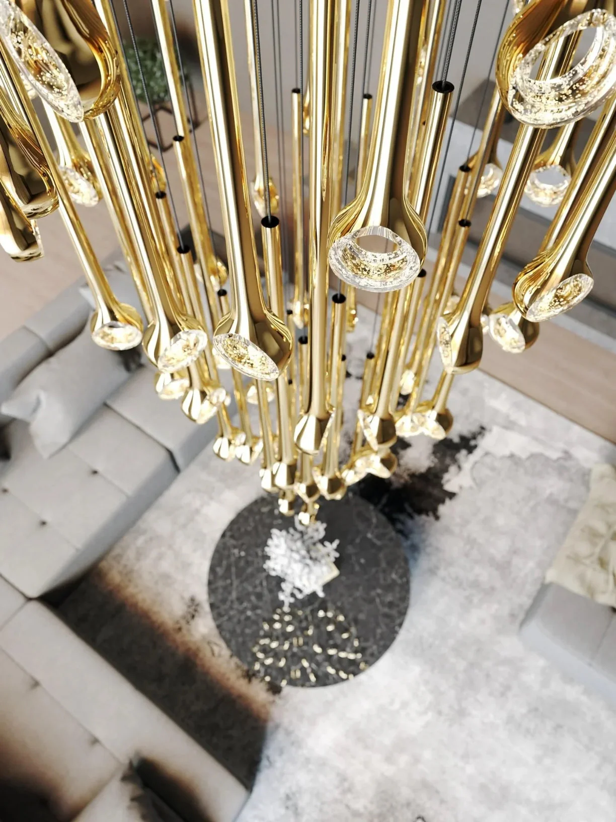 Modern Floating Long Gold Pendant Celing Chandelier for Living Room/High-ceiling - Image 4