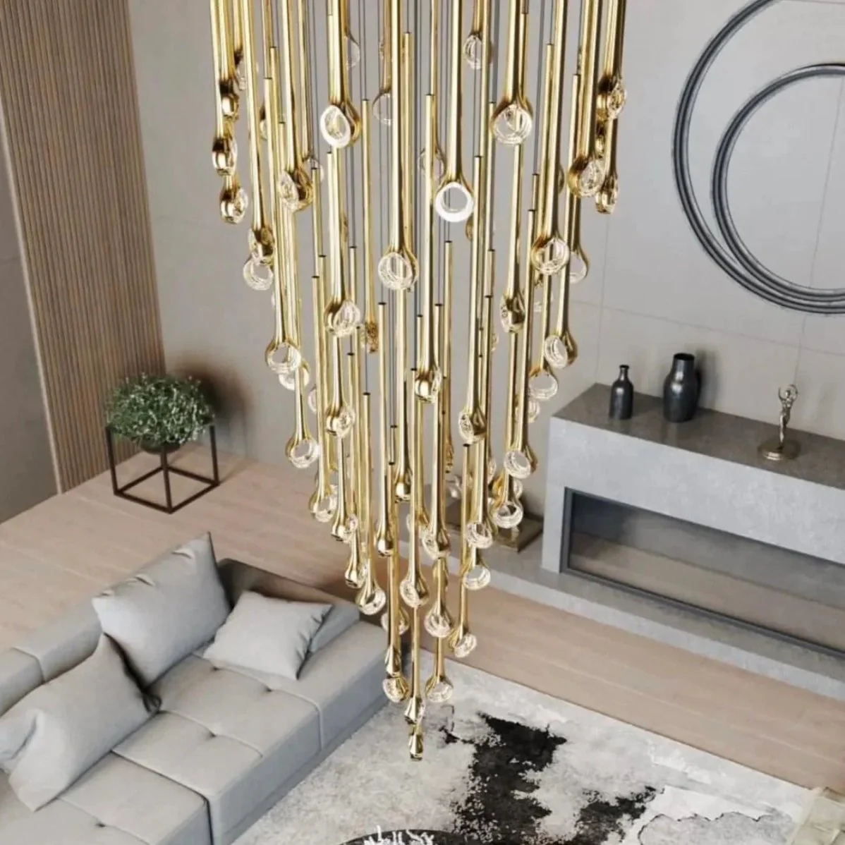 Modern Floating Long Gold Pendant Celing Chandelier for Living Room/High-ceiling - Image 6