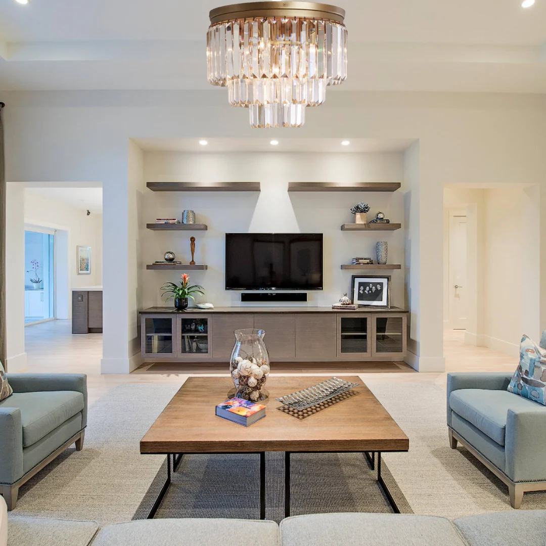 Modern Tiered Flush Mount Crystal Chandelier - Image 3