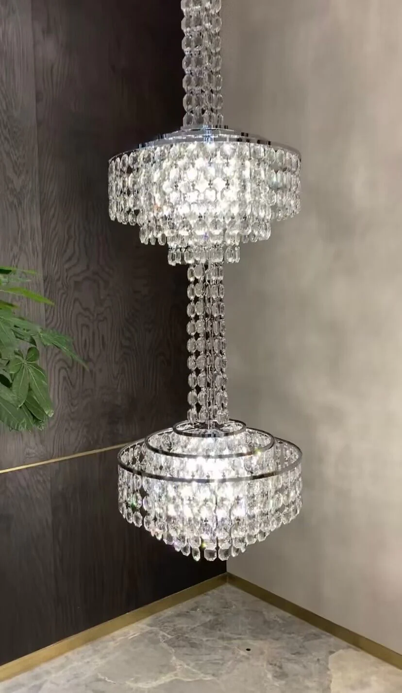 Modern French Elegant Oversized 3-tiered Silver Seashells Long Crystal Chandelier for Staircase - Image 3