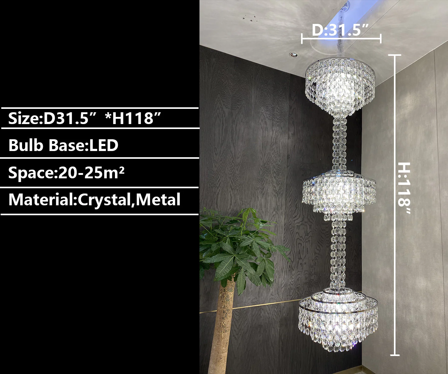 Modern French Elegant Oversized 3-tiered Silver Seashells Long Crystal Chandelier for Staircase - Image 7