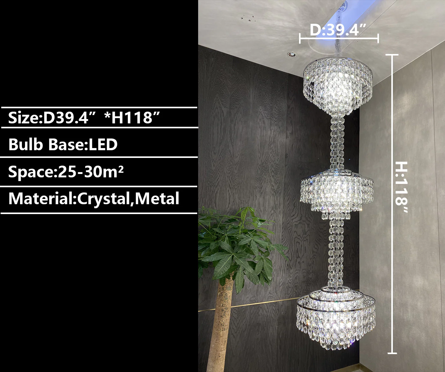 Modern French Elegant Oversized 3-tiered Silver Seashells Long Crystal Chandelier for Staircase - Image 8