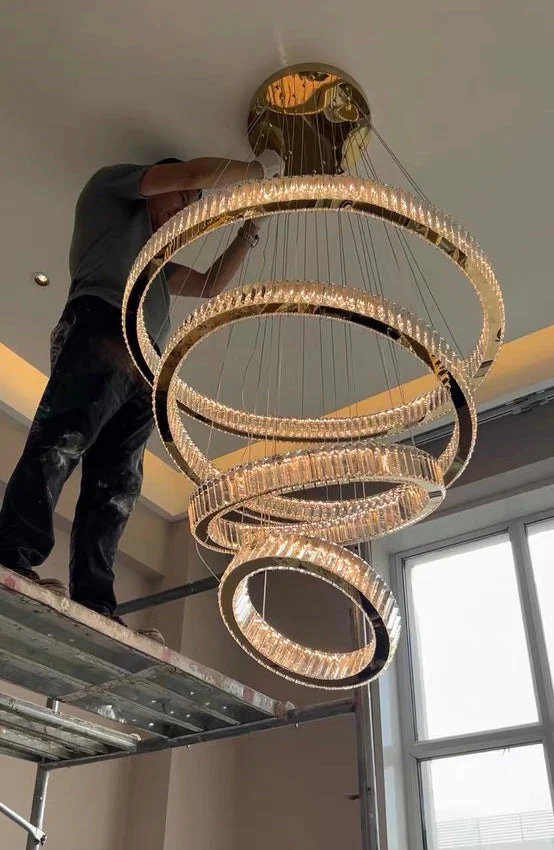 Modern Front Entryway Chandelier 3/4/5/6/7 Rings Crystal Gold/ Chrome Finish Ceiling Lamp - Image 11
