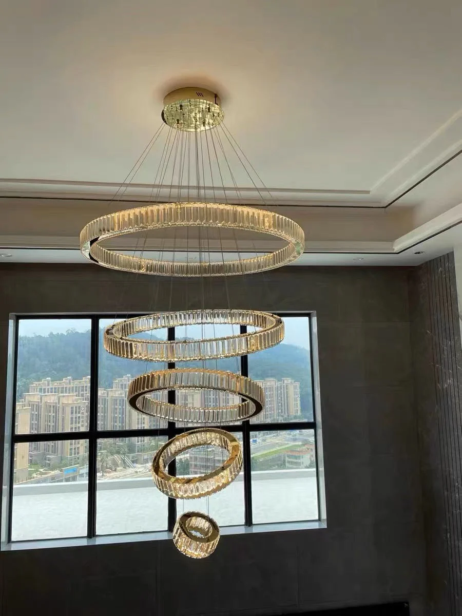 Modern Front Entryway Chandelier 3/4/5/6/7 Rings Crystal Gold/ Chrome Finish Ceiling Lamp - Image 16